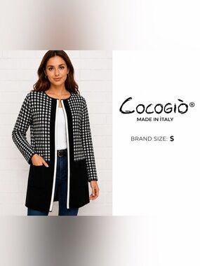 Cocogio Italian Merino Wool Blend Houndstooth Open Cardigan Sweater Size S